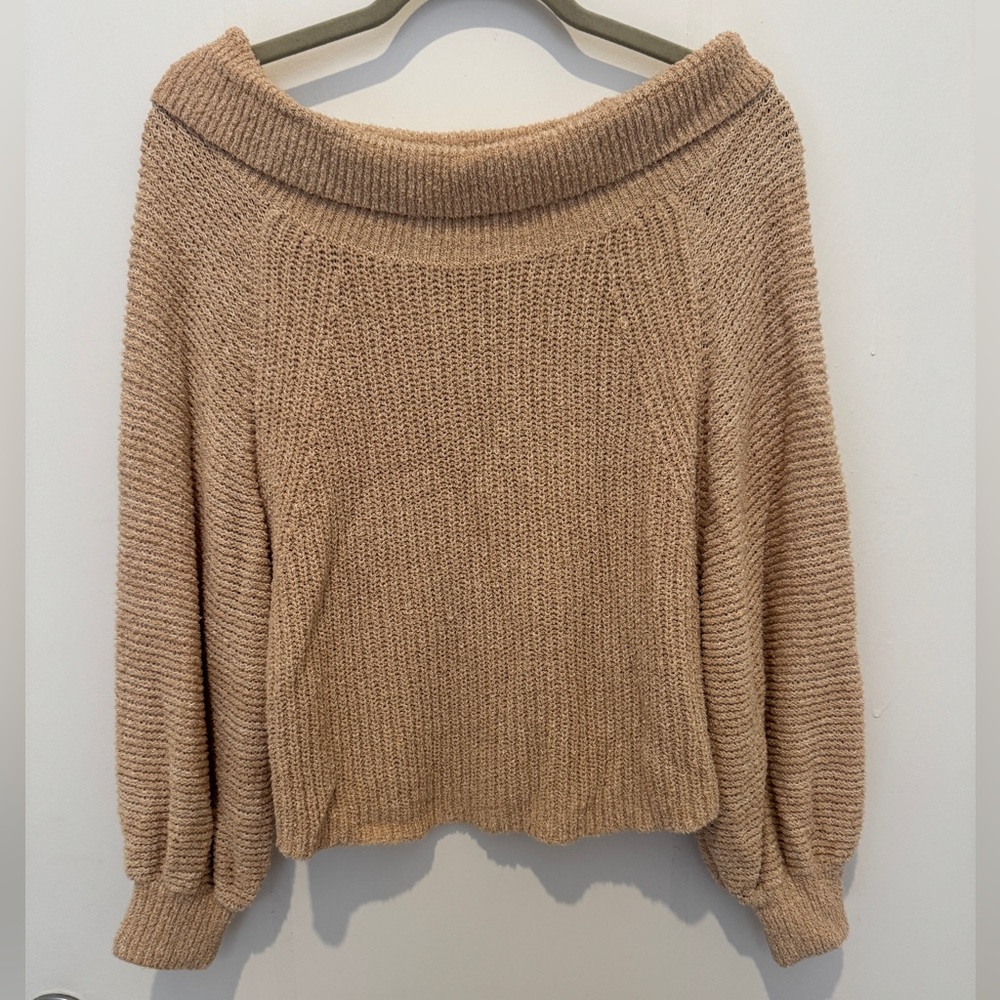 Free People Tan Off-Shoulder Sweater